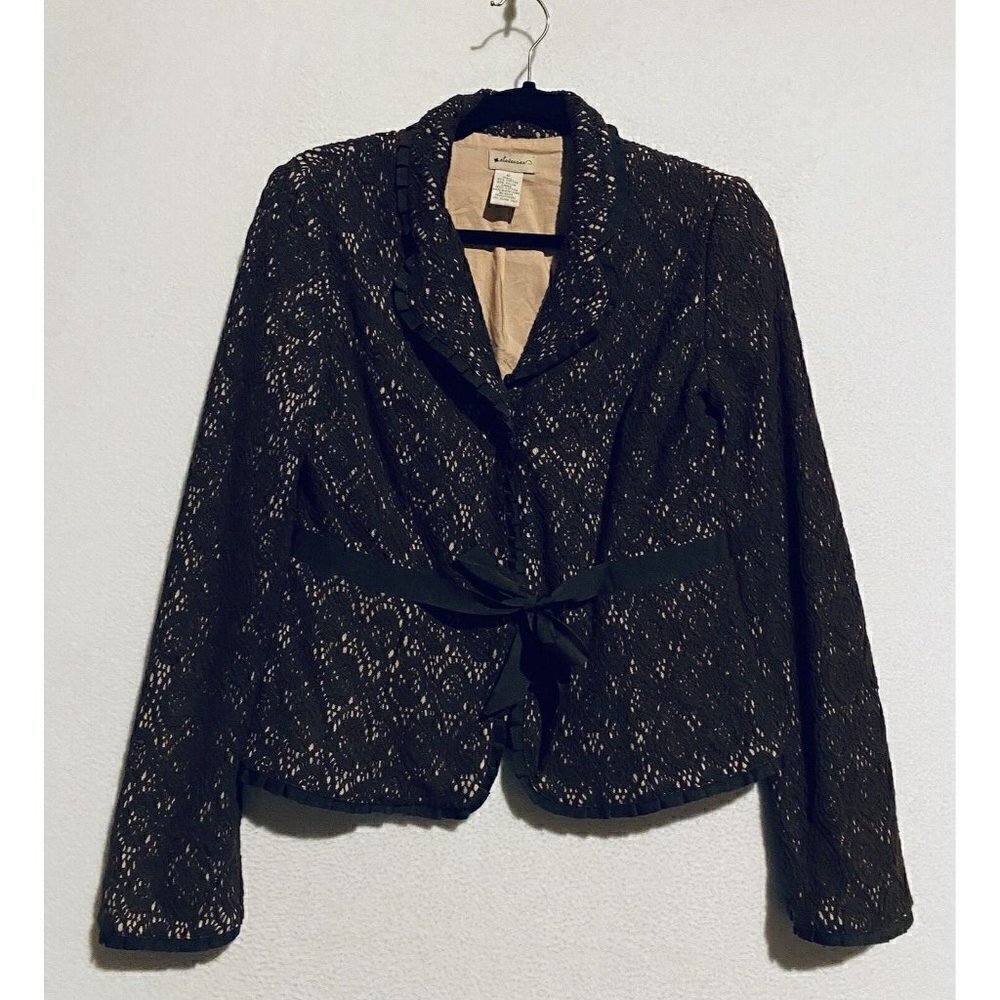 Anthropologie Elevenses Blazer Womens 6 Crochet Lace Ribbon Belt Cottagecore